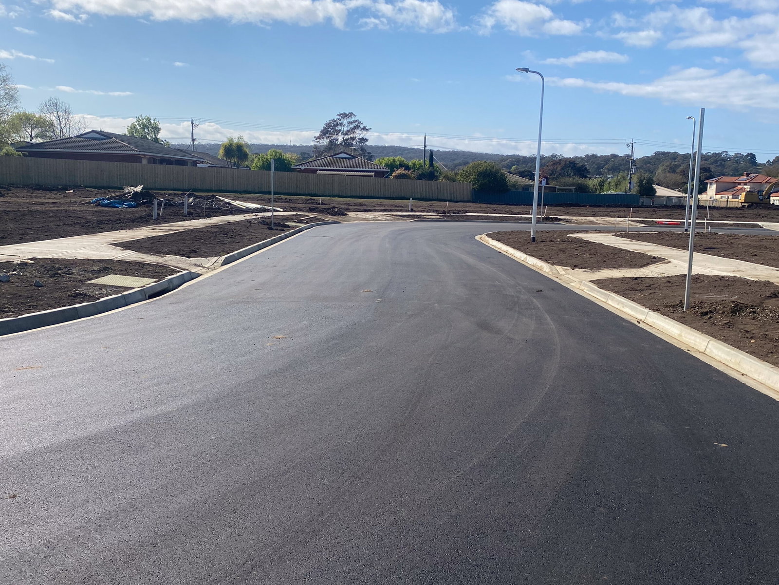 Newly constructed road and footpaths at Evermore Estate, Kilmore